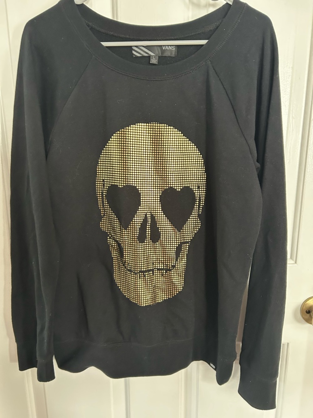 Vans Black Crewneck Sweatshirt with Gold Skull Stud Design (Unisex)